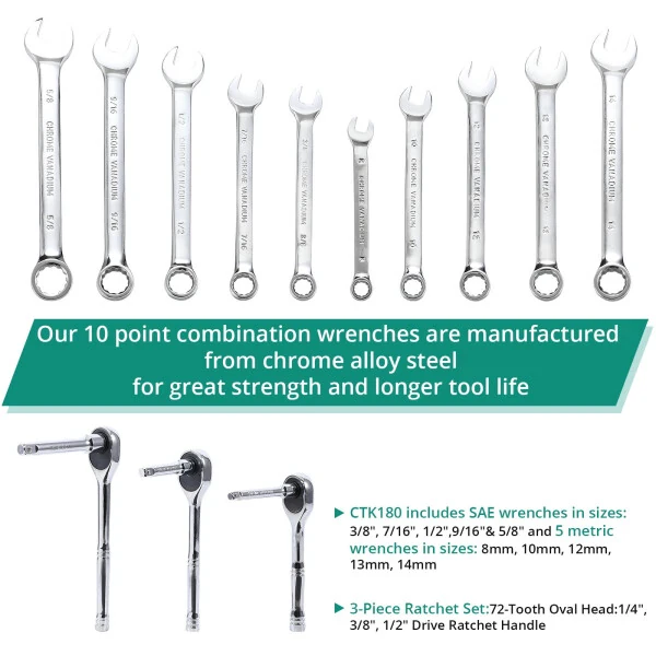 213 Piece Mechanic Tool Set and Socket Wrench Set, SAE and Metric Household Hand Tool Kit, Cr-V Constructed, Home/Auto Repair Tool Sets with Storage Case - TOWALLMARK (1)