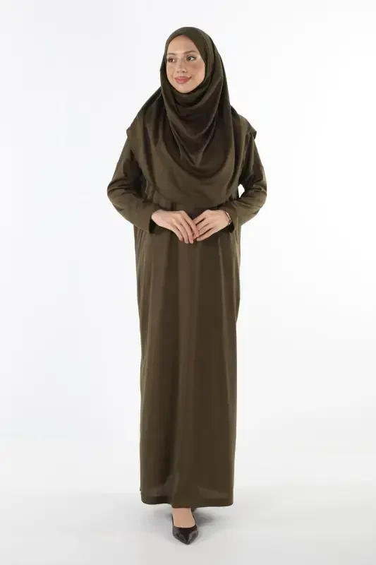 2133 - Цельное Нескользящее Платье Молельный Хиджаб с Косынкой - 2