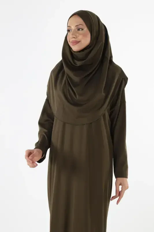 2133 - Цельное Нескользящее Платье Молельный Хиджаб с Косынкой - 4