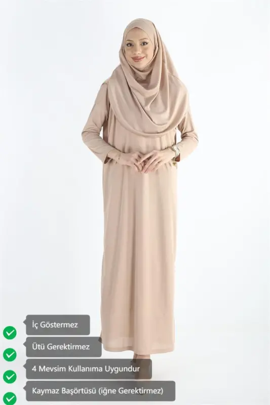 2133_One Piece Non-Slip Headscarf Namaz Tesettür Dress - 2