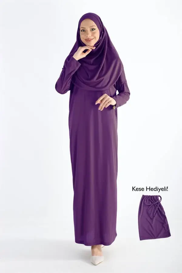 2133_One Piece Non-Slip Headscarf Prayer Abaya Dress - 1