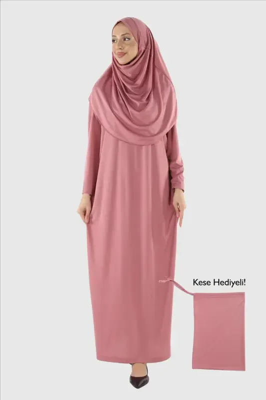 2133_One Piece Non-Slip Headscarf Prayer Dress Modest Dress Boneye Last-00433 Rose Ash - 1
