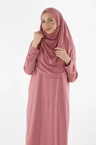 2133_One Piece Non-Slip Headscarf Prayer Dress Modest Dress Boneye Last-00433 Rose Ash - 2