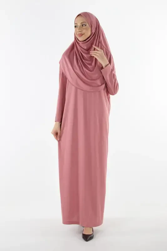 2133_One Piece Non-Slip Headscarf Prayer Dress Modest Dress Boneye Last-00433 Rose Ash - 3