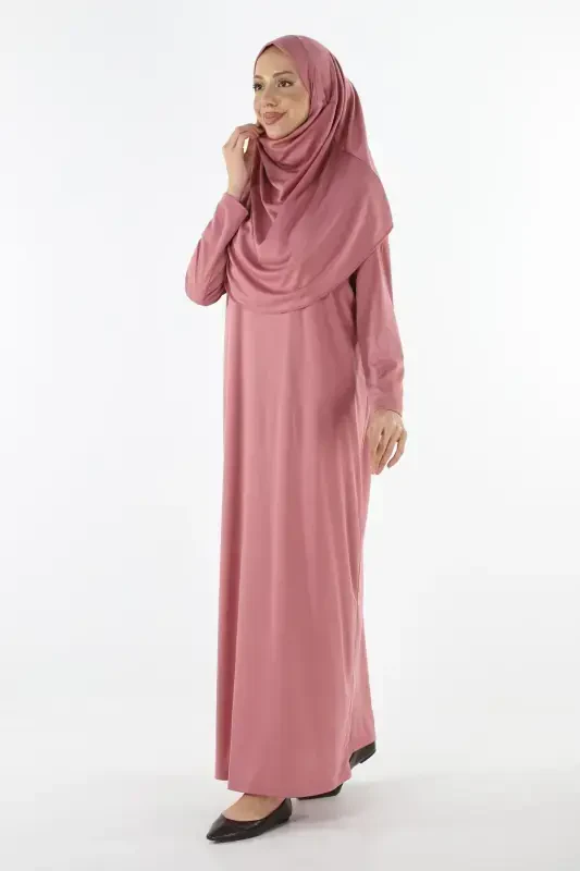 2133_One Piece Non-Slip Headscarf Prayer Dress Modest Dress Boneye Last-00433 Rose Ash - 6