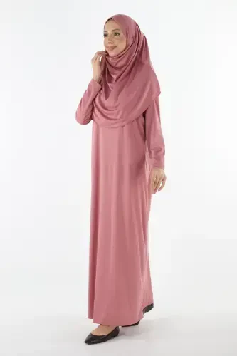 2133_Tek Parça Kaymaz Boshörtülü Namoz Tesettür Libosi Bone Son-00433 Gul Kurusu - 6