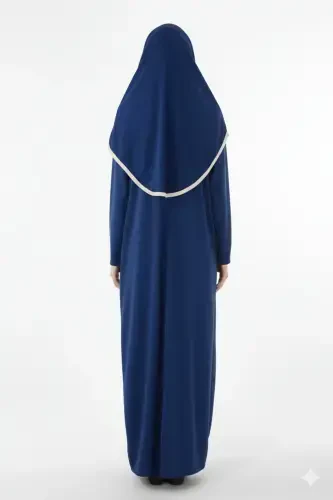 2199_ One Piece Non-Slip Headscarf and Zippered Modest Prayer Dress No More Bone Wearing Ferace-00400 Navy Blue - 4