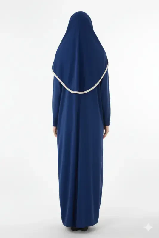 2199_ One Piece Non-Slip Headscarf and Zippered Modest Prayer Dress No More Bone Wearing Ferace-00400 Navy Blue - 4