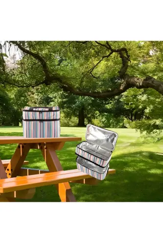 22 Lt Cooler Thermos Camping Picnic Hot and Cold Holding Shoulder Strap Insulated Thermal Bag Ice Box-STRIPE PATTERN - 3