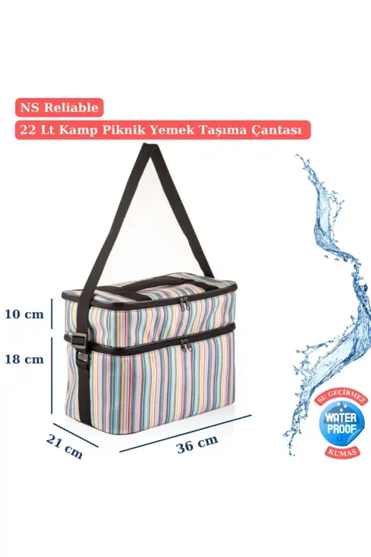 22 Lt Cooler Thermos Camping Picnic Hot and Cold Holding Shoulder Strap Insulated Thermal Bag Ice Box-STRIPE PATTERN - 2