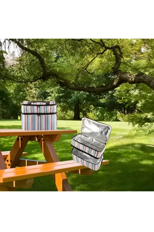 22 Lt Cooler Thermos Camping Picnic Hot and Cold Holding Shoulder Strap Insulated Thermal Bag Ice Box-STRIPE PATTERN - 3