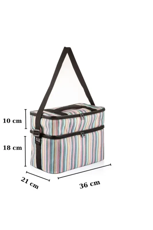22 Lt Cooler Thermos Camping Picnic Hot and Cold Holding Shoulder Strap Insulated Thermal Bag Ice Box-STRIPE PATTERN - 4