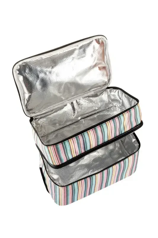 22 Lt Cooler Thermos Camping Picnic Hot and Cold Holding Shoulder Strap Insulated Thermal Bag Ice Box-STRIPE PATTERN - 6