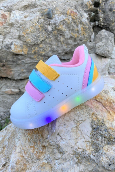 220. B21y. 212 Beyaz Işıklı Bebek Spor Ayakkabı Beyaz-25-Pembe - 1