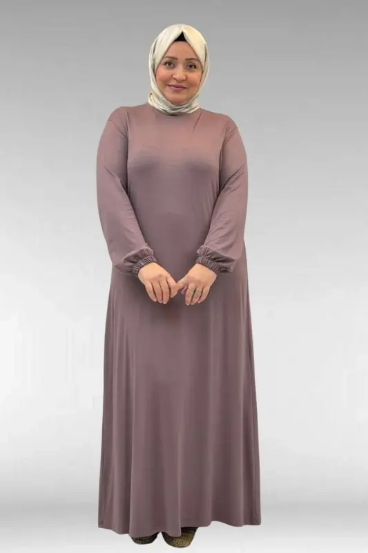 22008 Plus Size Dress with Elastic Sleeves - Mink - 1
