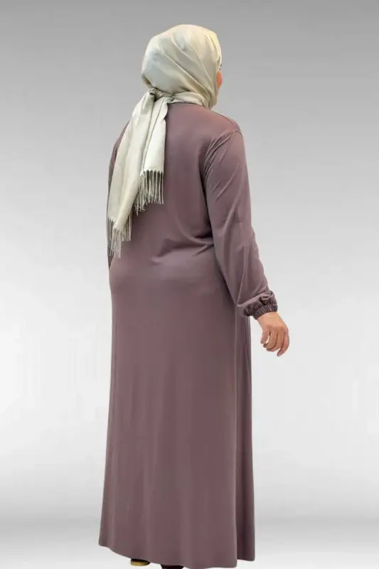 22008 Plus Size Dress with Elastic Sleeves - Mink - 3
