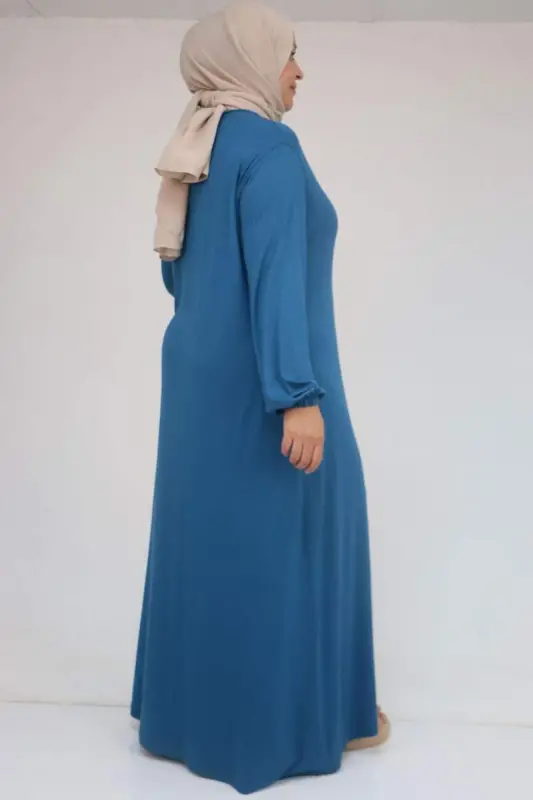 22008 Plus Size Dress with Elastic Sleeves - Petrol - 3