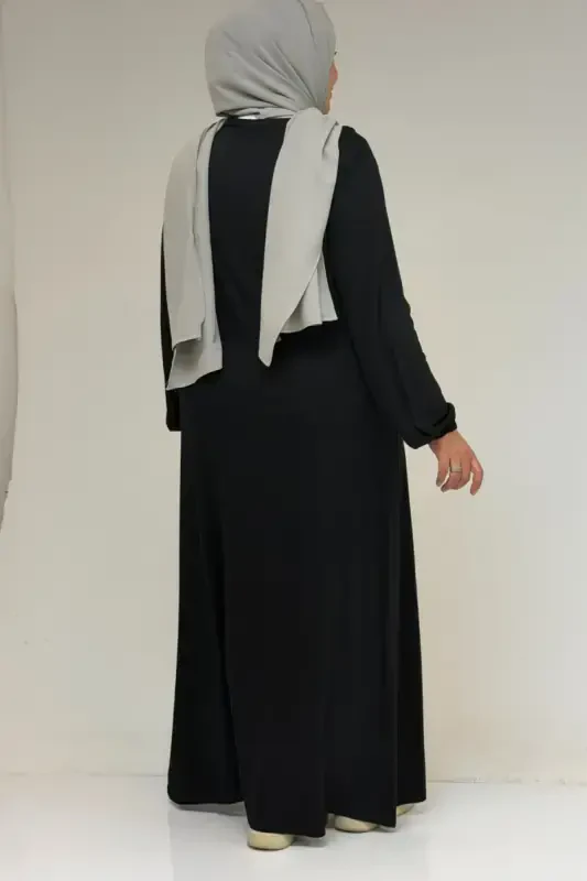 22008 Plus Size Knitted Dress with Elasticated Sleeves - Black - 3