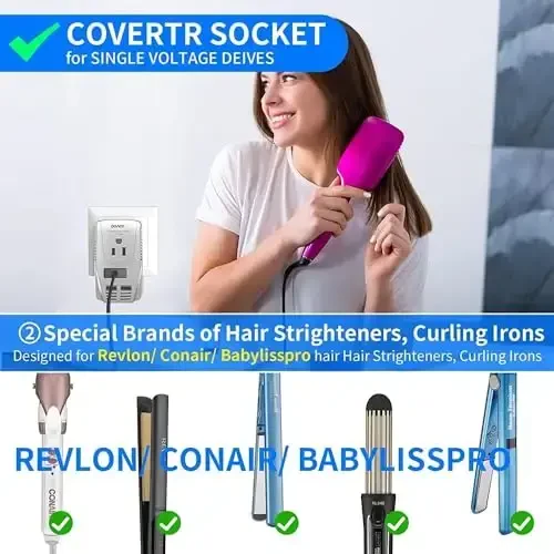 220V to 110V Converter, DOACE 2000W Travel Voltage Converter for Hair Dryer Straightener Curling Iron, 10A Power Adapter with 2 USB and EU/UK/AU/US Plugs for Charging Laptop Tablet Camera Cell Phone - 4