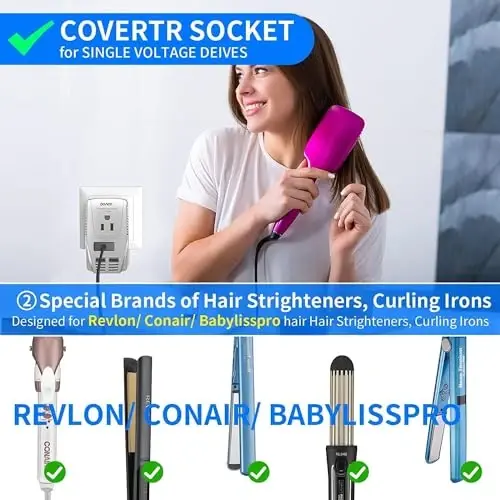 220V to 110V Converter, DOACE 2000W Travel Voltage Converter for Hair Dryer Straightener Curling Iron, 10A Power Adapter with 2 USB and EU/UK/AU/US Plugs for Charging Laptop Tablet Camera Cell Phone - 4