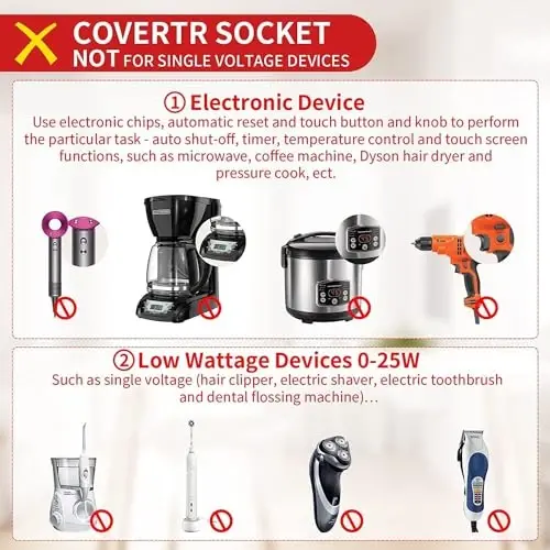 220V dan 110V gacha konvertor, DOACE 2000W sochlarini fen mashinasi tekislovchi kıvırma ütüğü uchun sayohat kuchlanish konvertori, noutbuk planshet kamera uyali telefonni zaryadlash uchun 2 USB va EU/UK/AU/US vilkalari bilan 10A quvvat adapteri - 6