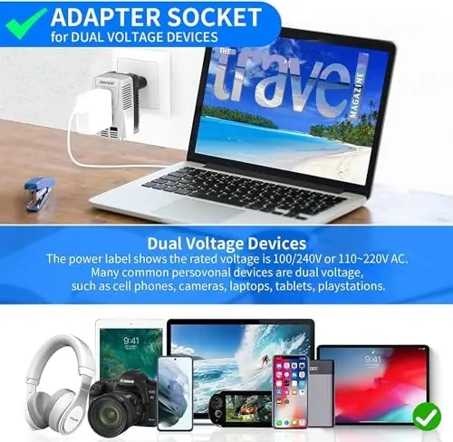 220V dan 110V gacha konvertor, DOACE 2000W sochlarini fen mashinasi tekislovchi kıvırma ütüğü uchun sayohat kuchlanish konvertori, noutbuk planshet kamera uyali telefonni zaryadlash uchun 2 USB va EU/UK/AU/US vilkalari bilan 10A quvvat adapteri - 3