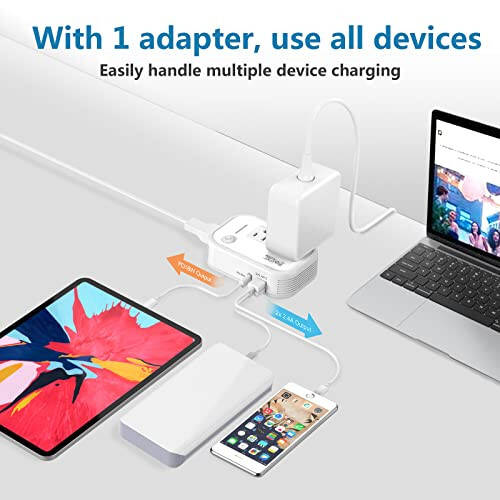 220V to 110V Converter Travel Adapter, FOVAL International Step Down Power Converter for Hair Straightener/Curler with 18W USB-C Port Voltage Converter US to Europe Italy UK AU China Plug (White) - 4