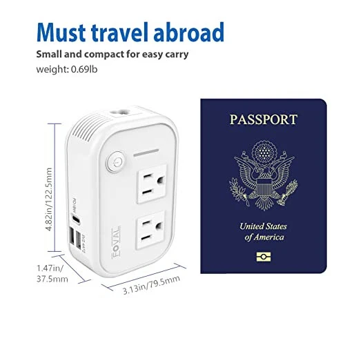 220V to 110V Converter Travel Adapter, FOVAL International Step Down Power Converter for Hair Straightener/Curler with 18W USB-C Port Voltage Converter US to Europe Italy UK AU China Plug (White) - 6