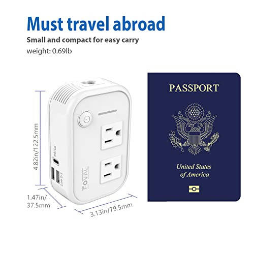 220V to 110V Converter Travel Adapter, FOVAL International Step Down Power Converter for Hair Straightener/Curler with 18W USB-C Port Voltage Converter US to Europe Italy UK AU China Plug (White) - 6