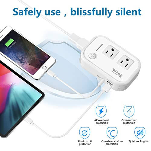 220V to 110V Converter Travel Adapter, FOVAL International Step Down Power Converter for Hair Straightener/Curler with 18W USB-C Port Voltage Converter US to Europe Italy UK AU China Plug (White) - 7