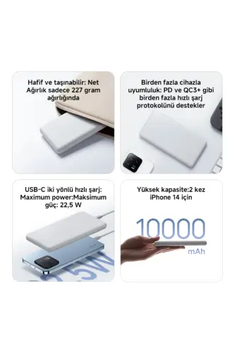 22.5w Powerbank Usb-c Ko'chma Tez Zaryadlash Qurilmasi 10000 Mah Type-c Orqali Zaryadlanadigan - 2