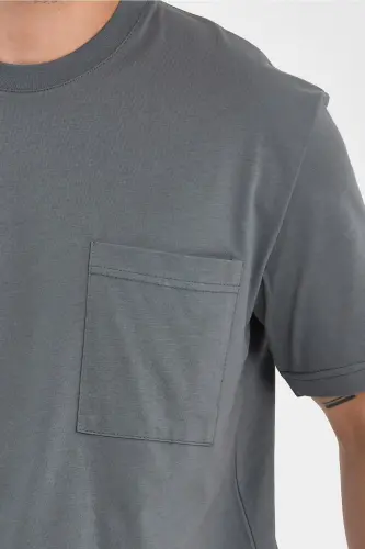 2271-2 24x1 Süprem Relax Kalıp Cepli Basic T-shirt-AHAKİ - UOMOPARK (1)