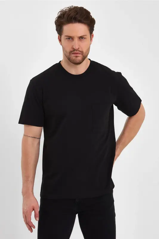 2271-2 Specıal Seri 24x1 Süprem Relax Kalıp Cepli T-shirt-SİYAH - 1