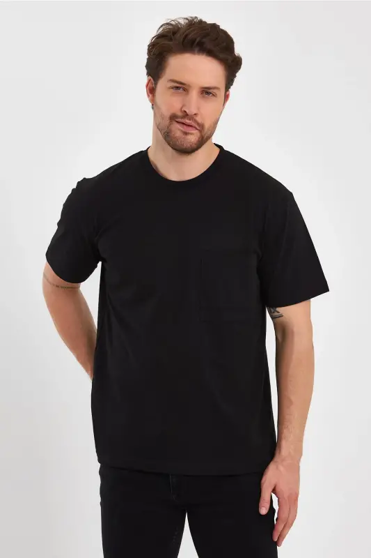2271-2 Specıal Seri 24x1 Süprem Relax Kalıp Cepli T-shirt-SİYAH - 6