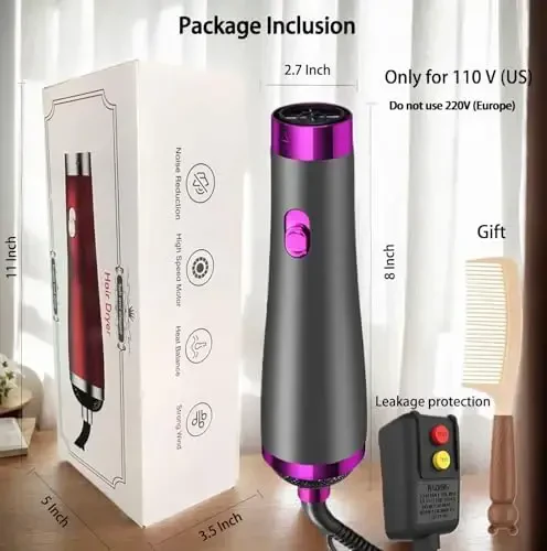 [22m/s High Speed] Portable Hair Dryer, Travel Hair Dryer Featuring Negative Ion Technology - Offers 3 Heat/Speed Settings, 110 Voltage, and Low Noise Motor, Ideal for Home, Travel (Purple) - 6