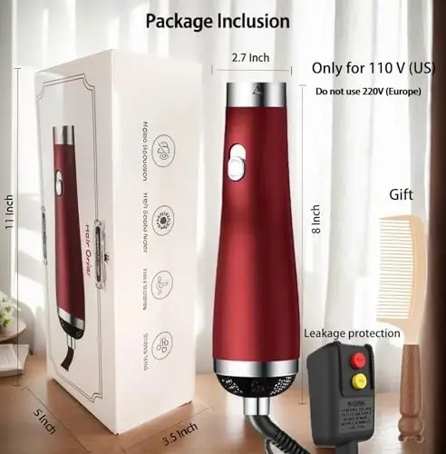 [22m/s High Speed] Portable Hair Dryer, Travel Hair Dryer Featuring Negative Ion Technology - Offers 3 Heat/Speed Settings, 110 Voltage, and Low Noise Motor, Ideal for Home, Travel (red) - 6