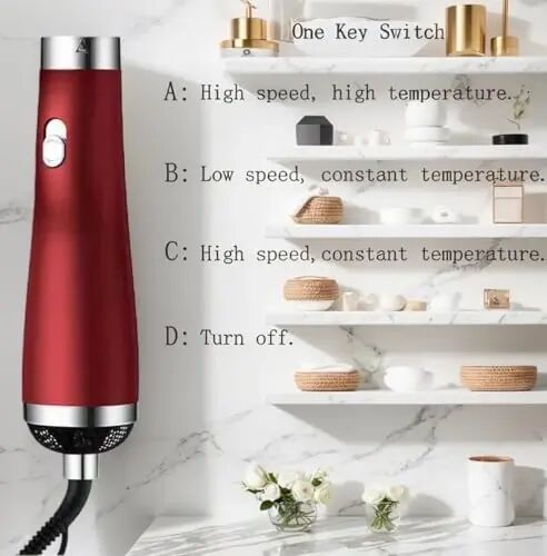 [22m/s High Speed] Portable Hair Dryer, Travel Hair Dryer Featuring Negative Ion Technology - Offers 3 Heat/Speed Settings, 110 Voltage, and Low Noise Motor, Ideal for Home, Travel (red) - 4