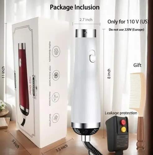 [22m/s High Speed] Portativ Soch Quritgich, Sayohat Soch Quritgichi Manfiy Ion Texnologiyasi bilan - 3 xil Issiqlik/Tezlik Sozlamalari, 110 V Kuchlanish va Past Shovqinli Dvigatelni Taklif Etadi, Uy, Sayohat uchun Ideal (Oq-b) - 5