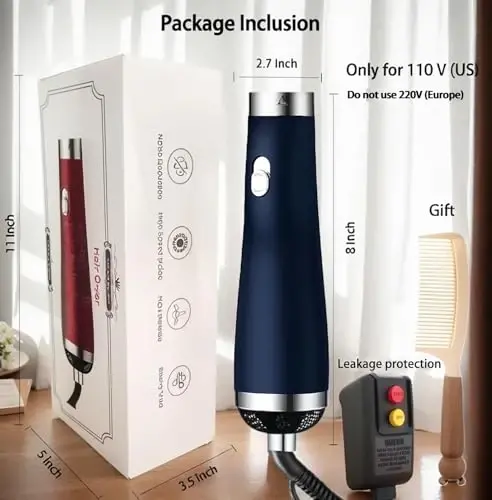 [22m/s High Speed] Portable Hair Dryer, Travel Hair Dryer Featuring Negative Ion Technology - Offers 3 Heat/Speed Settings, 110 Voltage, and Low Noise Motor, Ideal for Home, Travel (Blue) - 6