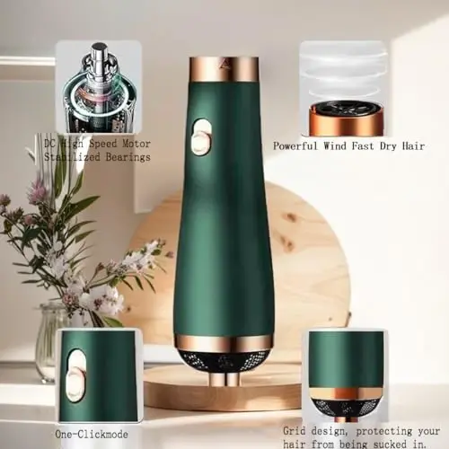 [22m/s High Speed] Portable Hair Dryer, Travel Hair Dryer Featuring Negative Ion Technology - Offers 3 Heat/Speed Settings, 110 Voltage, and Low Noise Motor, Ideal for Home, Travel (Green) - 3
