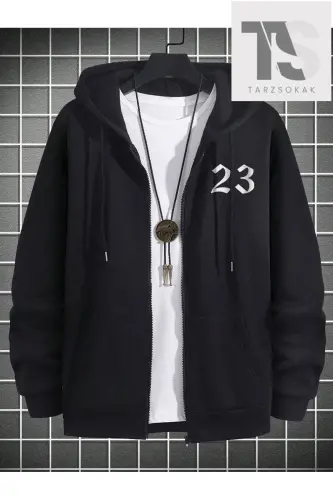 23 Logo Sweatshirt Fermuarlı Hırka-Siyah 25 