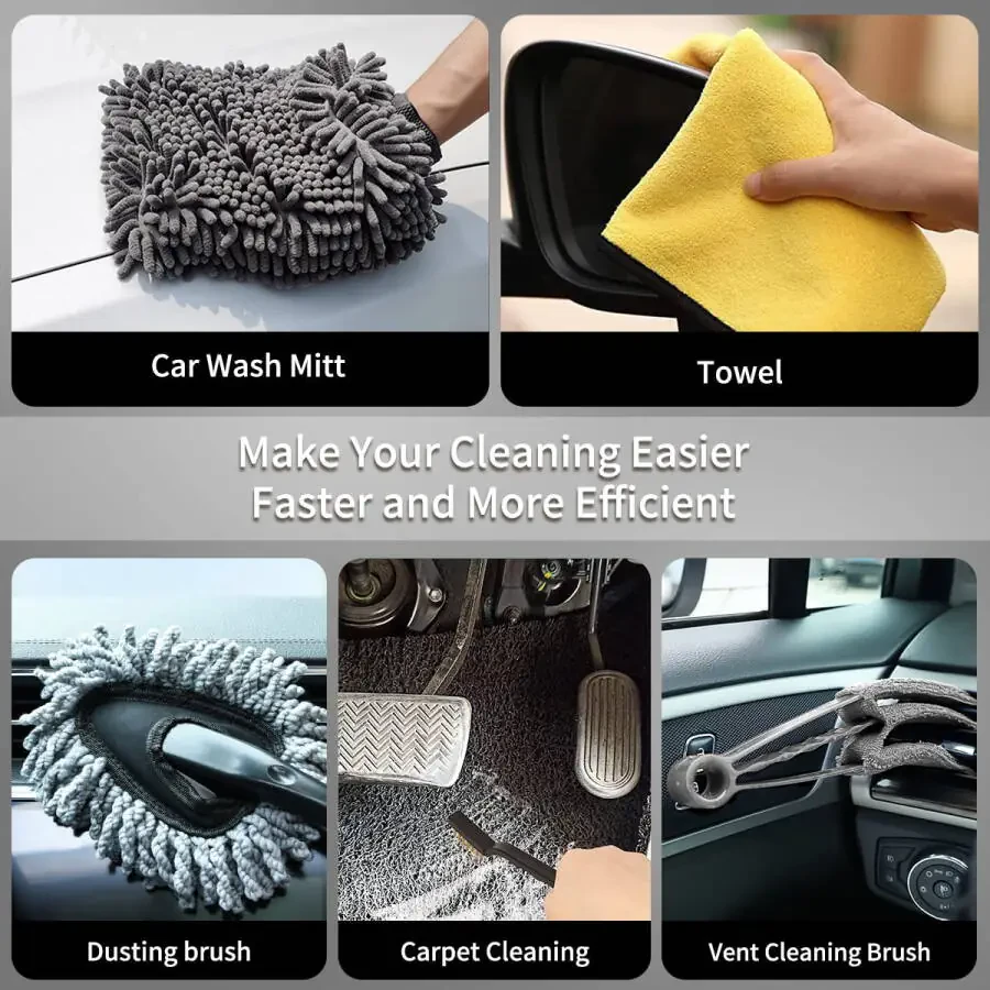 23 предмета, набор инструментов для мойки автомобиля, набор для детейлинга, мочалка для мытья, полотенца, щетка для шин, скребок для окон, щетка для пыли, полный набор для ухода за салоном автомобиля. - 6