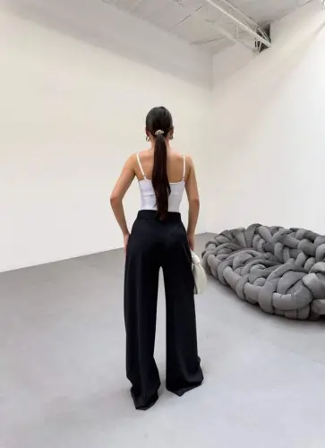 230 Gr Poly Viscose Full Lycra Pleated Palazzo Pants - BÜYÜKBEDENIZ (1)