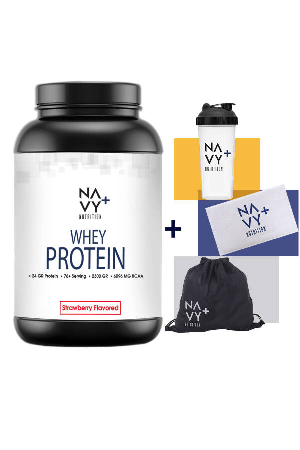 2300 gr Whey Protein Tozu Çilek Aromalı Shaker Askılı Çanta Antrenman Havlusu - 1