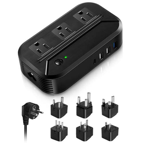 Voltage Converter 2300W International Power Converter Step Down 220V/240V to 110V/120V Travel Adapter w/ 3 USB + 1 Type C+ 3 AC Outlets + 7 Worldwide Plug Adapter for EU/US/AU/IT/UK/India/South Africa - 1