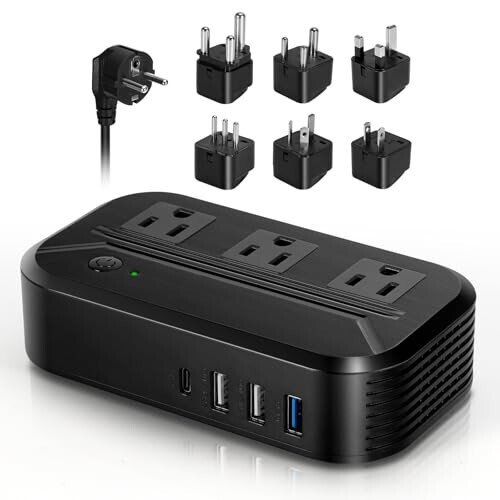 Voltage Converter 2300W International Power Converter Step Down 220v/240v to 110v/120v Travel Adapter Transformer w/ 4 USB 3 AC Outlets 7 Worldwide Plug Adapters EU/US/AU/IT/UK/India/South Africa - Alphino