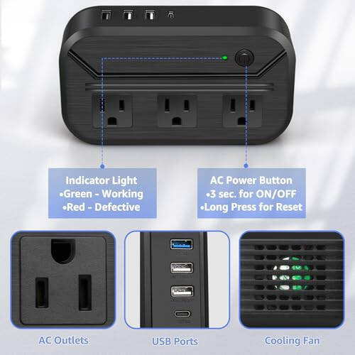 Voltage Converter 2300W International Power Converter Step Down 220v/240v to 110v/120v Travel Adapter Transformer w/ 4 USB 3 AC Outlets 7 Worldwide Plug Adapters EU/US/AU/IT/UK/India/South Africa - 2