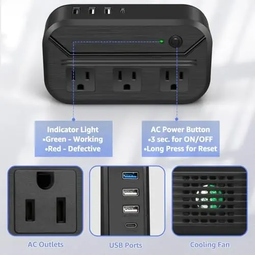 2300W Voltage Converter US to Europe 220 to 110 Worldwide Power Converter | 4 USB; 3 AC Outlets; 7 Travel Adapter Plugs for EU/UK/Asia/Italy/India/Australia/South Africa 220+ Countries - ALPHINO (1)