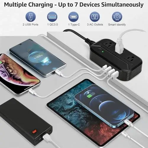 2300W Voltage Converter US to Europe 220 to 110 Worldwide Power Converter | 4 USB; 3 AC Outlets; 7 Travel Adapter Plugs for EU/UK/Asia/Italy/India/Australia/South Africa 220+ Countries - 4
