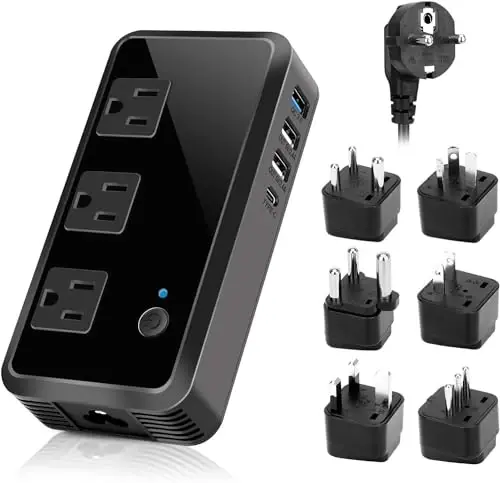 2300W Voltage Converter 220V to 110V Universal Travel Adapter/Power Converte with 3 USB Ports 3 AC Outlets 1 Type-C in EU/UK/AU/US/IT/South Africa More Than 150 Countries Over The World | 3 USB Ports; 1 Type-C; 3 AC Outlets; EU/UK/AU/US/IT/South Afri - 1